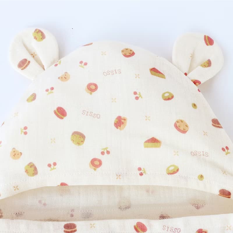 【SISSO有機棉】甜櫻桃開心果二重織連帽紗布巾