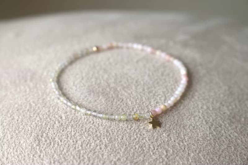 手環 蛋白石 金髮晶 彈性繩 - 一半一半 -