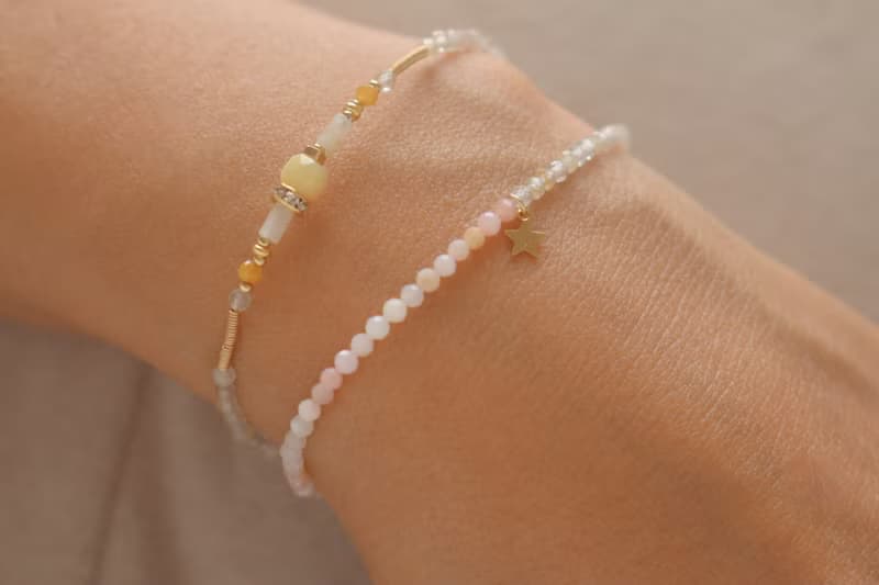 手環 蛋白石 金髮晶 彈性繩 - 一半一半 -