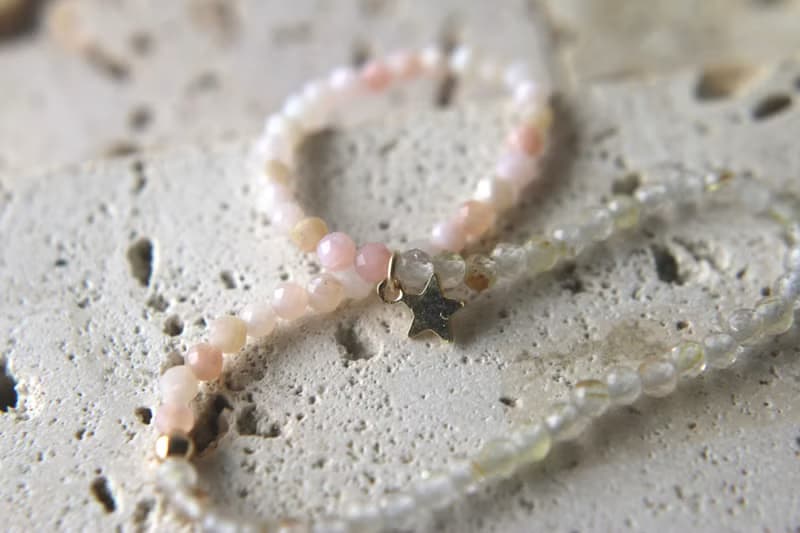 手環 蛋白石 金髮晶 彈性繩 - 一半一半 -