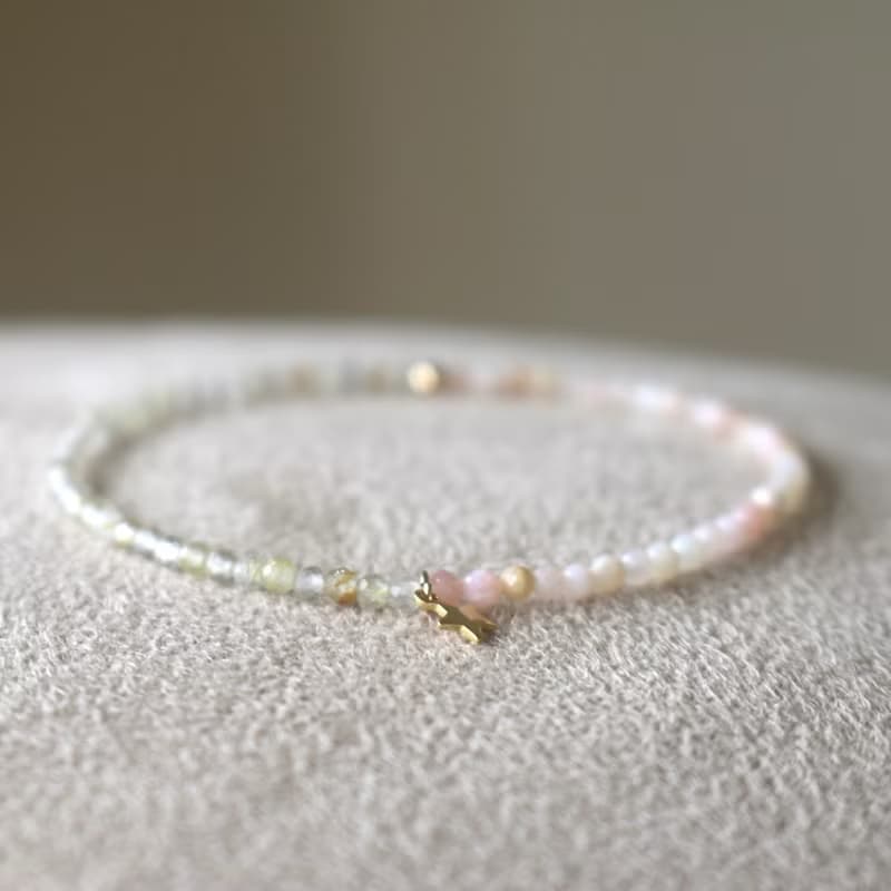 手環 蛋白石 金髮晶 彈性繩 - 一半一半 -