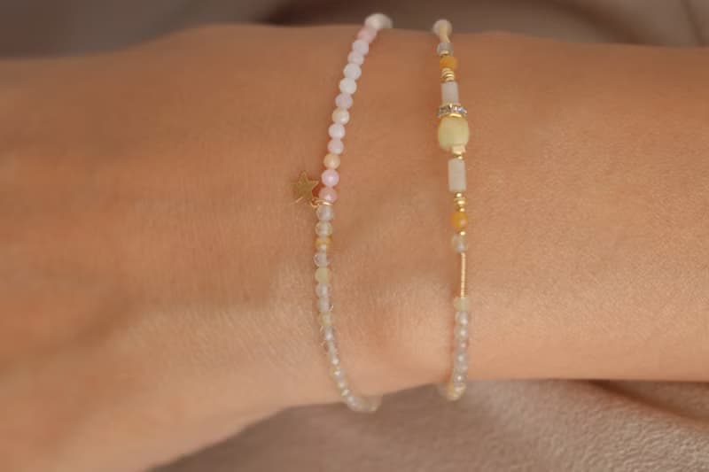 手環 蛋白石 金髮晶 彈性繩 - 一半一半 -