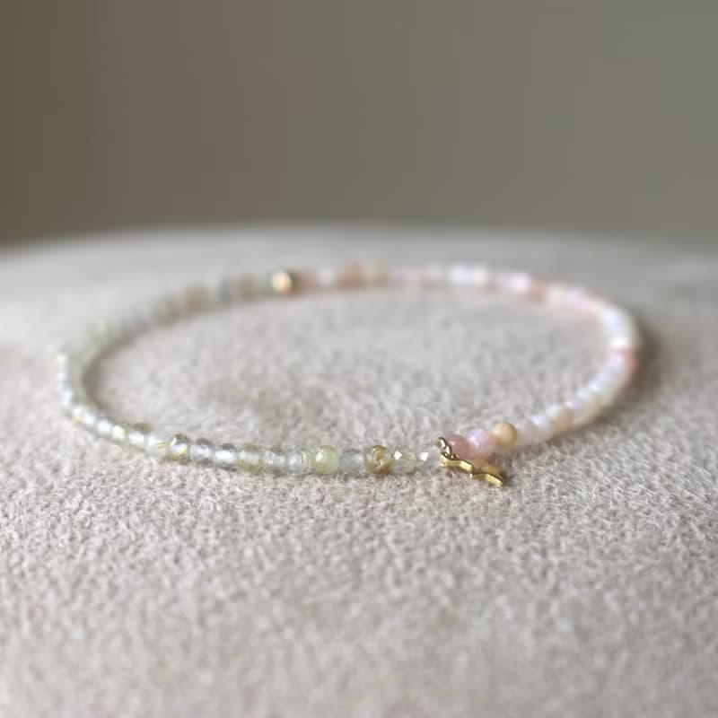 手環 蛋白石 金髮晶 彈性繩 - 一半一半 -