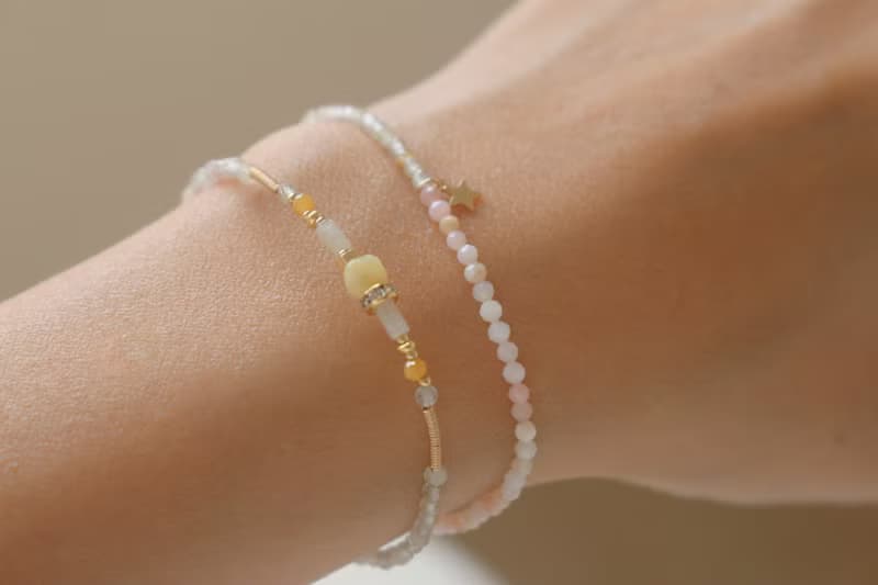 手環 蛋白石 金髮晶 彈性繩 - 一半一半 -