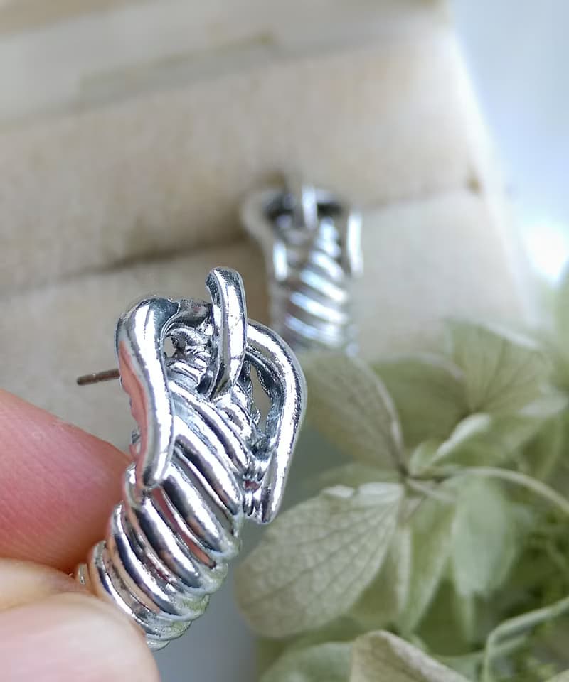 Vintage Jewelry 西洋古董飾品 銀色調  皮帶扣造型 針式耳環