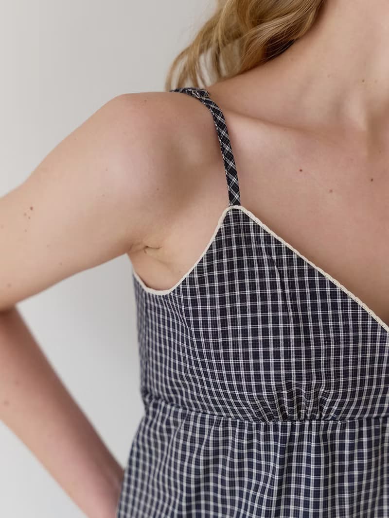 Uze check blouse_ Navy