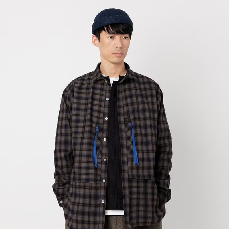 Wide Spread Collar Shirt長袖法蘭絨襯衫外套 棕色格子