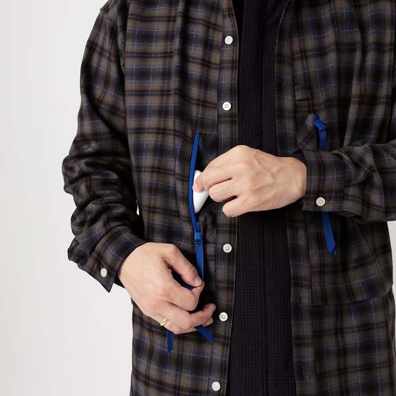 Wide Spread Collar Shirt長袖法蘭絨襯衫外套 棕色格子