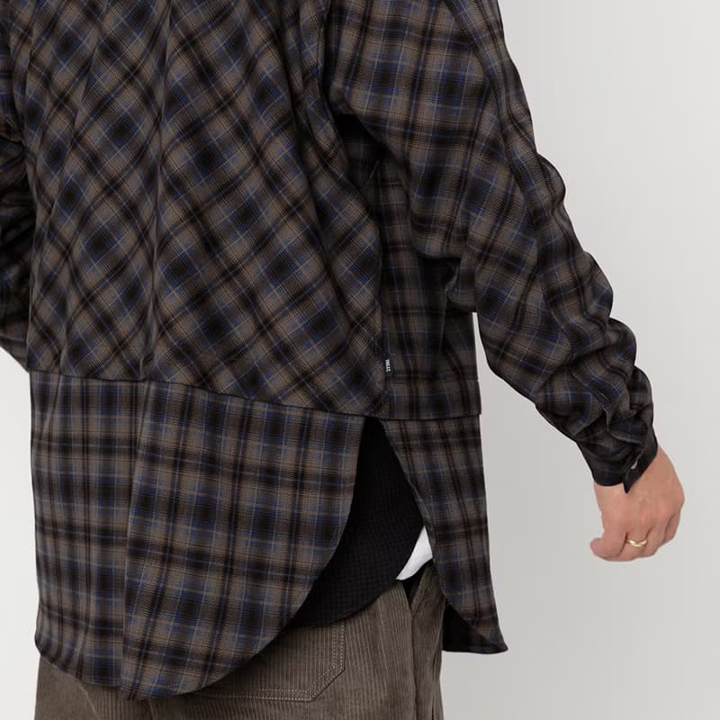 Wide Spread Collar Shirt長袖法蘭絨襯衫外套 棕色格子