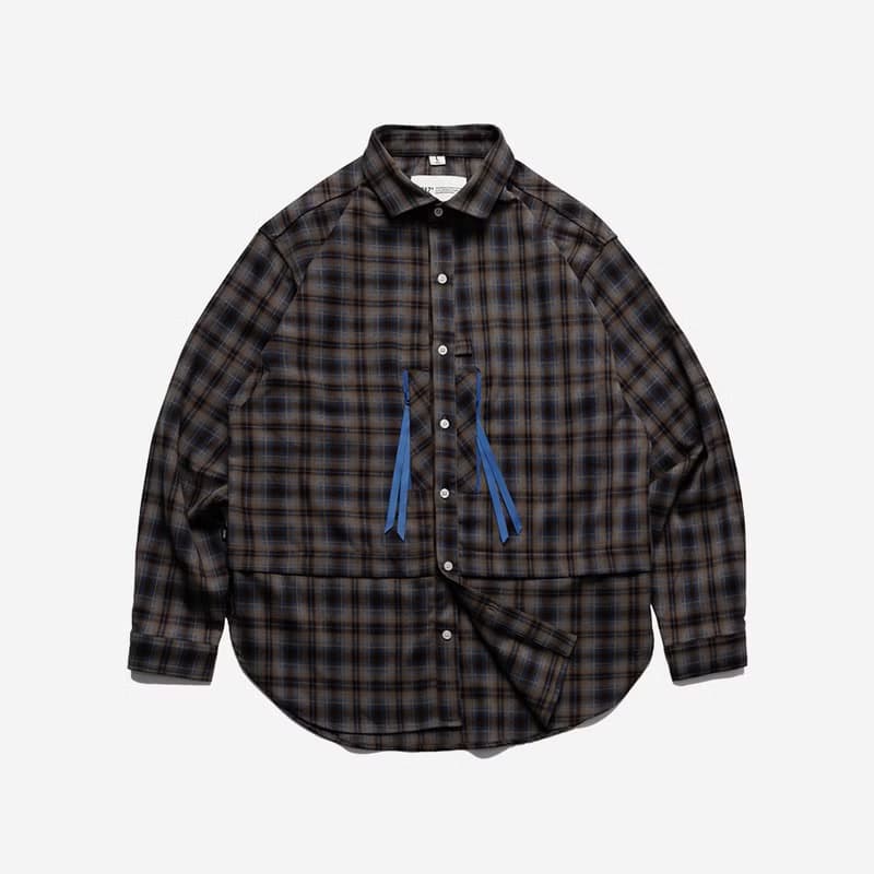Wide Spread Collar Shirt長袖法蘭絨襯衫外套 棕色格子