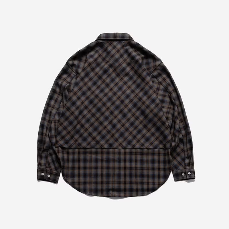 Wide Spread Collar Shirt長袖法蘭絨襯衫外套 棕色格子