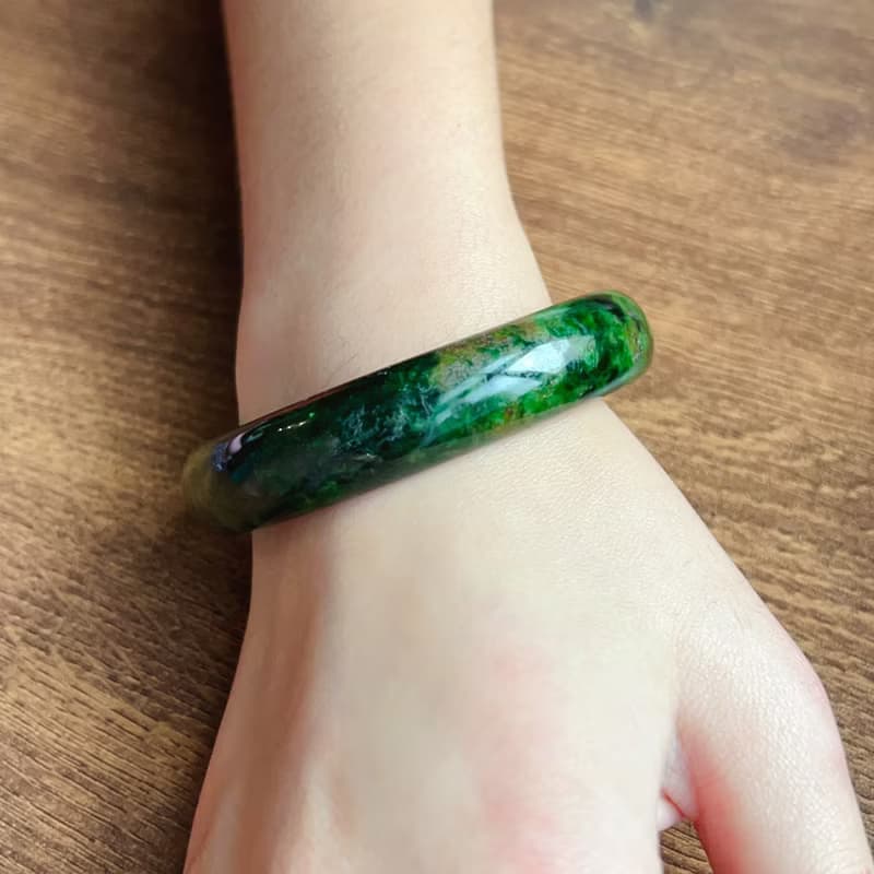 老花青翡翠手鐲 | 18.5圍 | 天然緬甸玉翡翠A貨 | 送禮