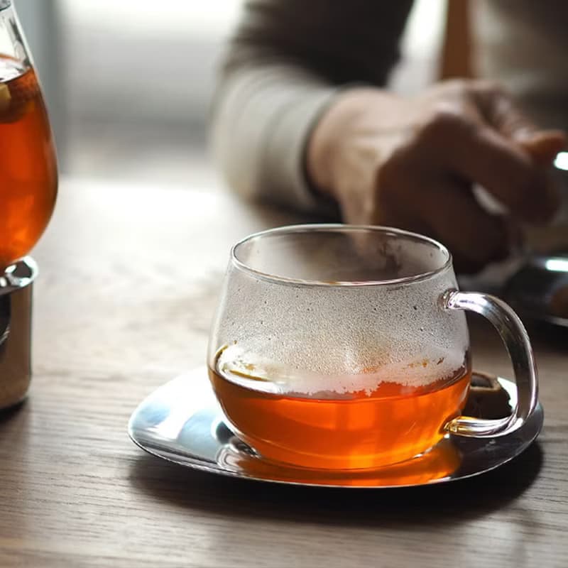 日本KINTO UNITEA 玻璃杯盤組230ml (不銹鋼杯盤)