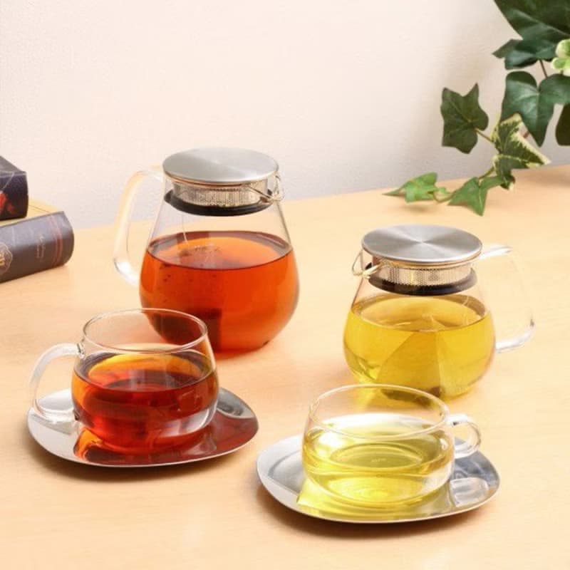 日本KINTO UNITEA 玻璃杯盤組230ml (不銹鋼杯盤)