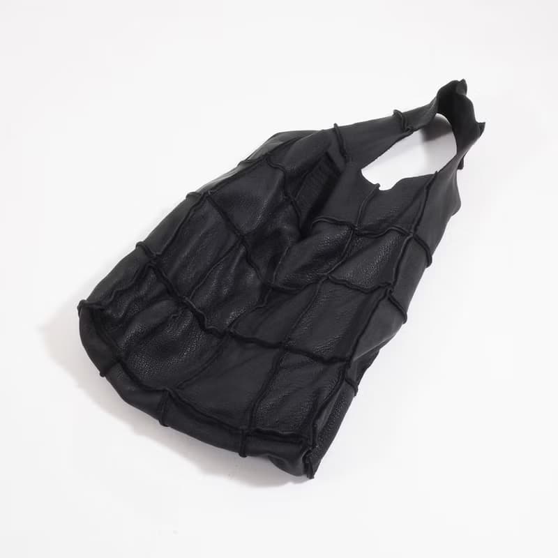 つぎしわbag#黒/本革/山羊革/リバーシブル/手提げ/ハンドバッグ/HB044