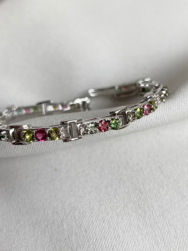 天然 切面 圓碧璽 手鍊 印度製 925純銀