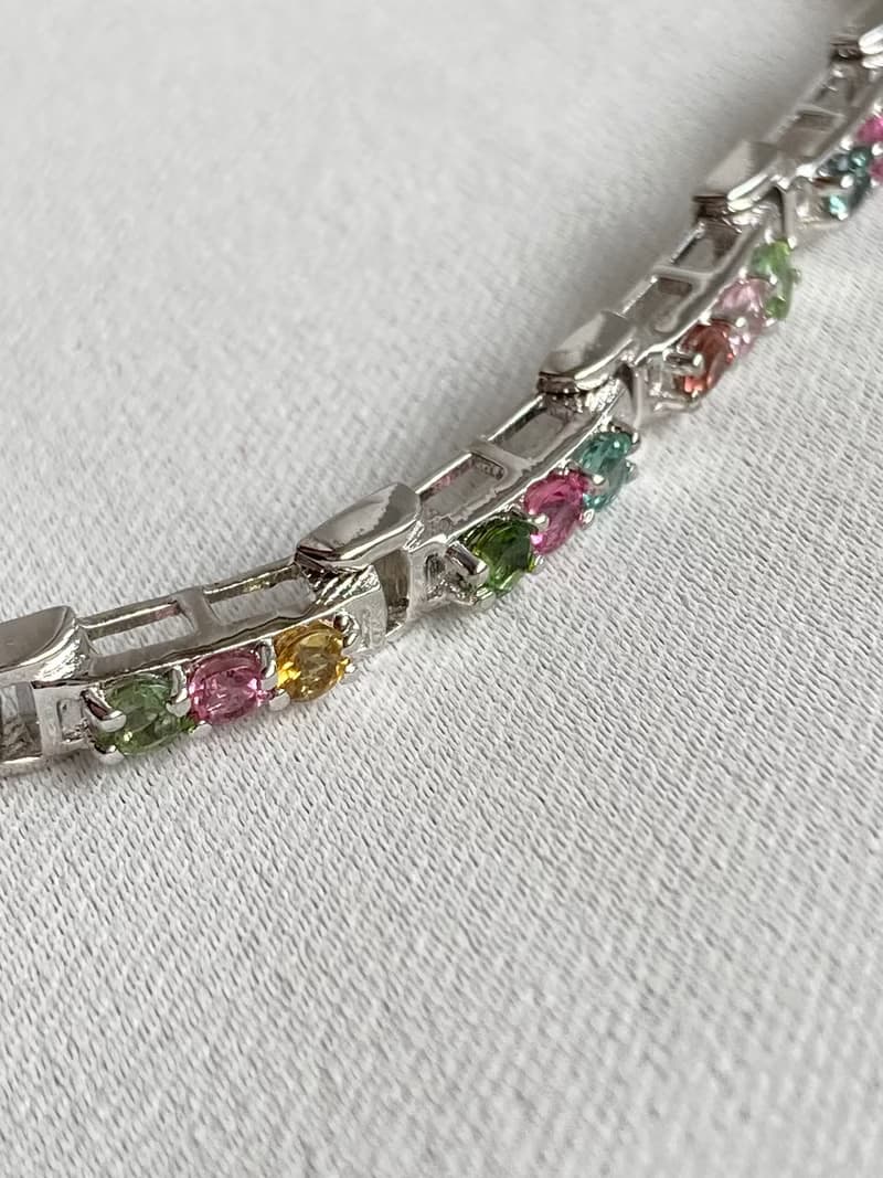 天然 切面 圓碧璽 手鍊 印度製 925純銀