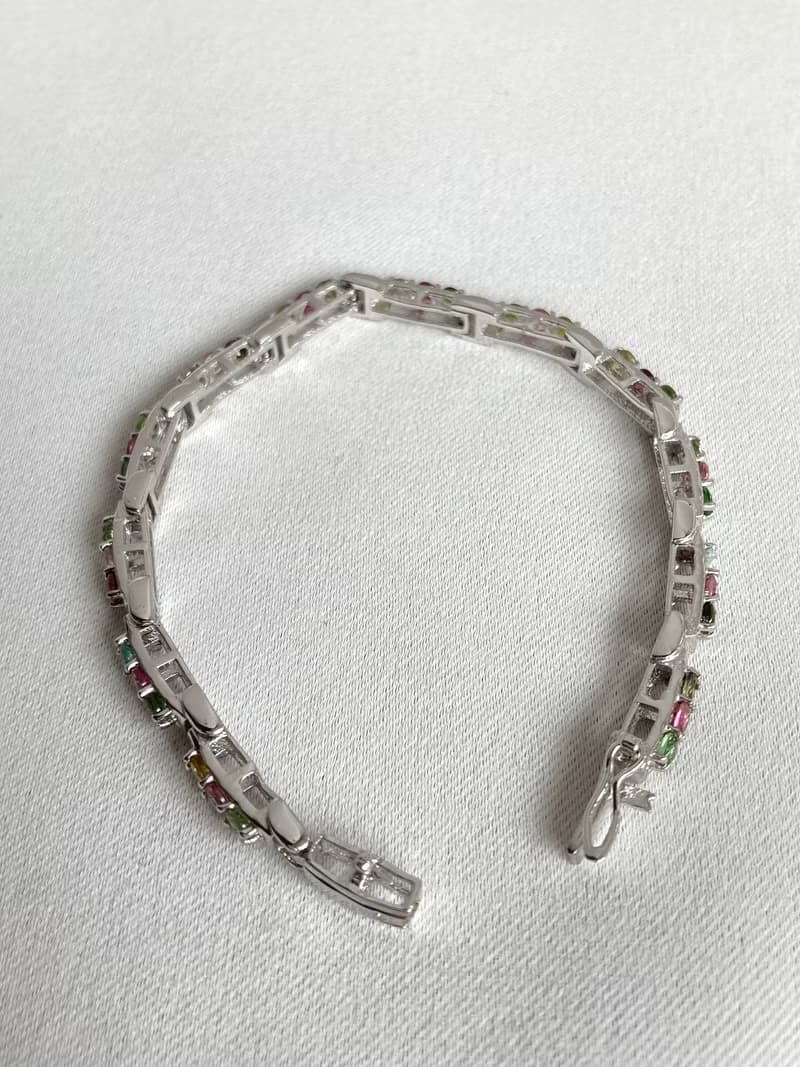 天然 切面 圓碧璽 手鍊 印度製 925純銀