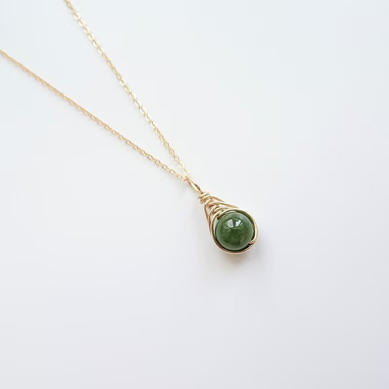 碧玉 和田玉 Herringbone 編織墜 14K GF 包金項鍊 地中海之眼