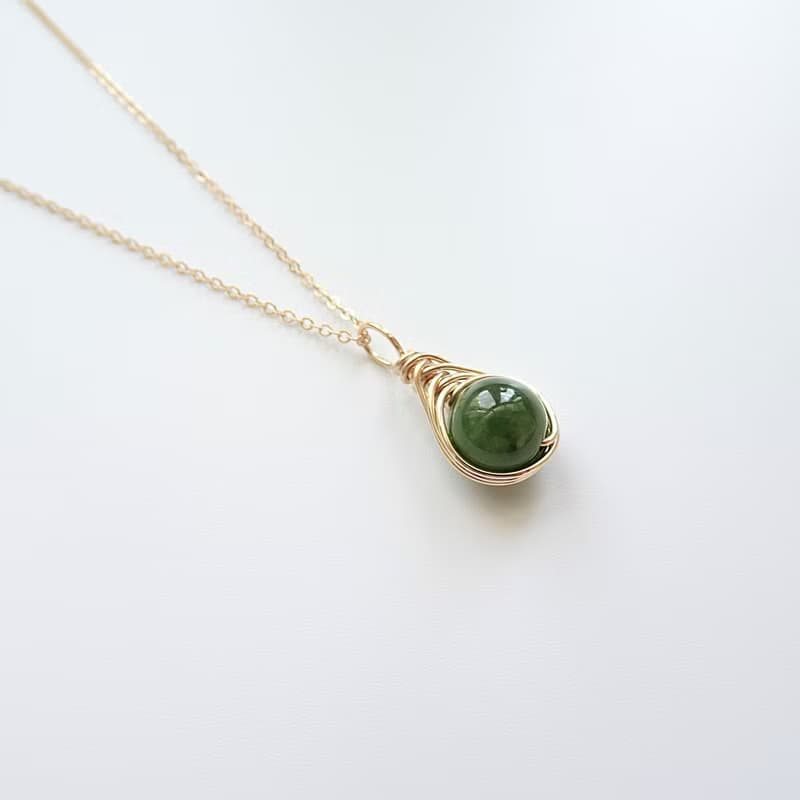 碧玉 和田玉 Herringbone 編織墜 14K GF 包金項鍊 地中海之眼