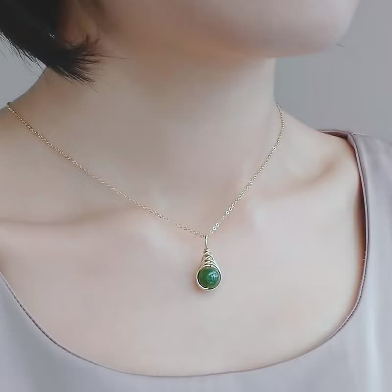 碧玉 和田玉 Herringbone 編織墜 14K GF 包金項鍊 地中海之眼