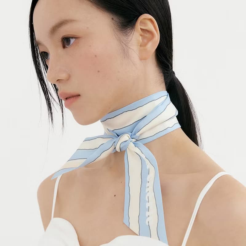 【Ven & Qu】Ma Chérie 藍奶油條紋絲巾 6×110 cm