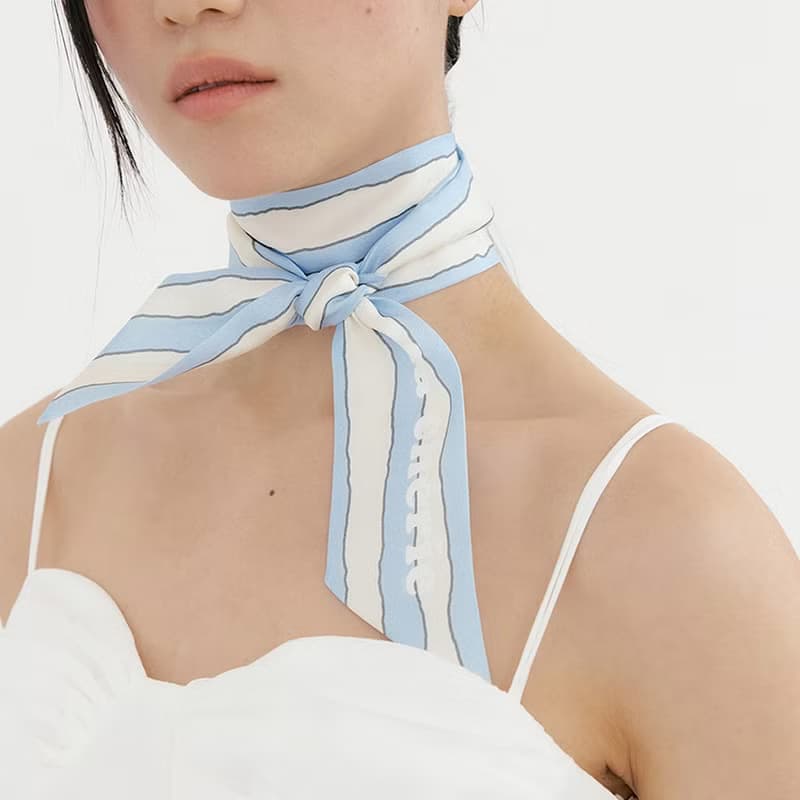 【Ven & Qu】Ma Chérie 藍奶油條紋絲巾 6×110 cm
