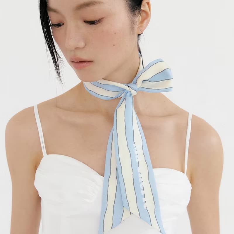 【Ven & Qu】Ma Chérie 藍奶油條紋絲巾 6×110 cm