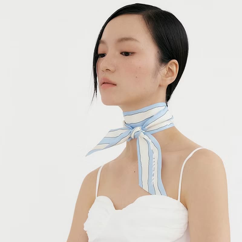 【Ven & Qu】Ma Chérie 藍奶油條紋絲巾 6×110 cm