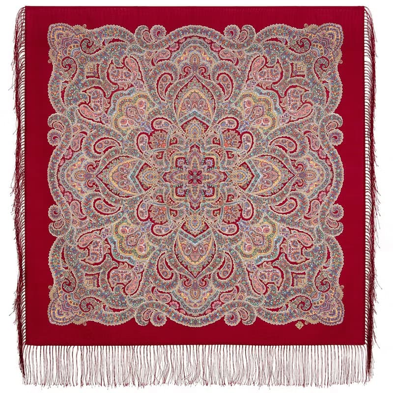 Authentic Pavlovo Posad Russian Shawl Scarf Soft 100% Wool 89x89 cm 1996-6