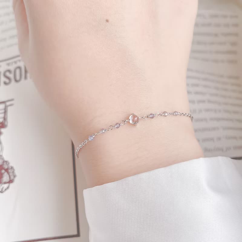 藍托帕石925純銀簡約爪鑲mix堇青石果實手鍊