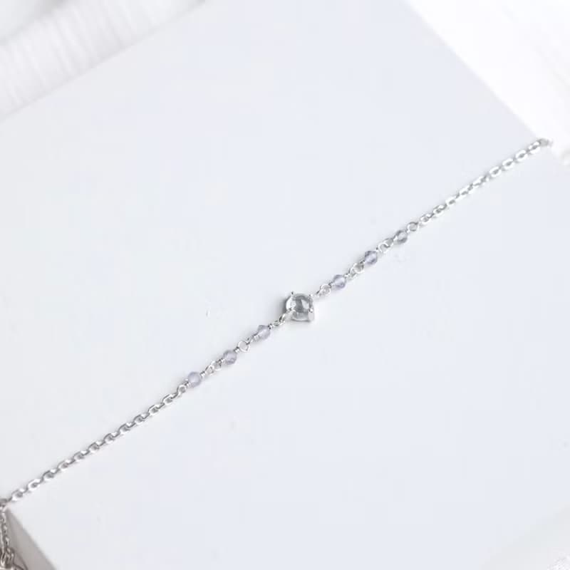 藍托帕石925純銀簡約爪鑲mix堇青石果實手鍊