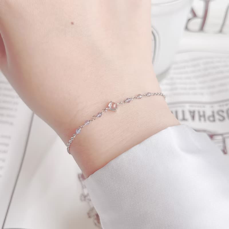 藍托帕石925純銀簡約爪鑲mix堇青石果實手鍊