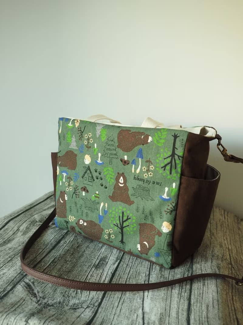 原創手工縫製托特側肩包帆布包 簡約北歐黑熊圖案 可側背手挽