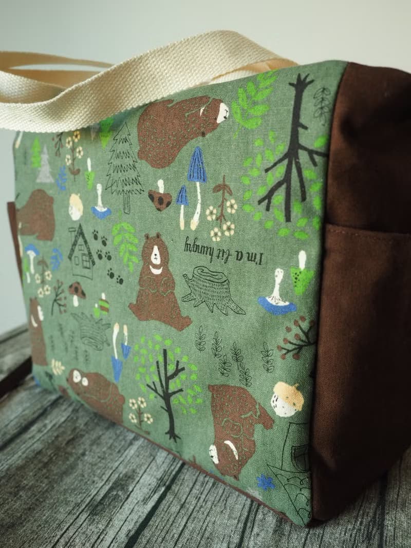 原創手工縫製托特側肩包帆布包 簡約北歐黑熊圖案 可側背手挽