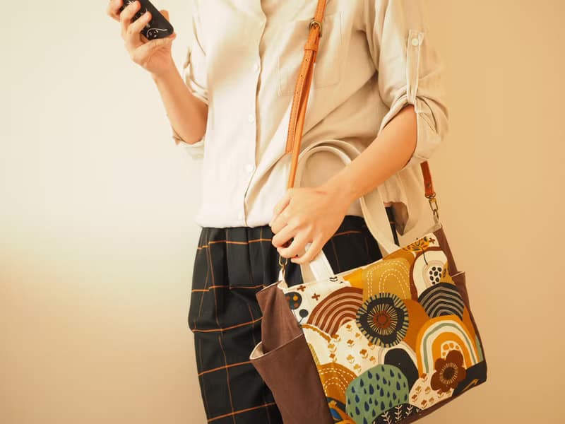 原創手工縫製托特側肩包帆布包 簡約北歐黑熊圖案 可側背手挽