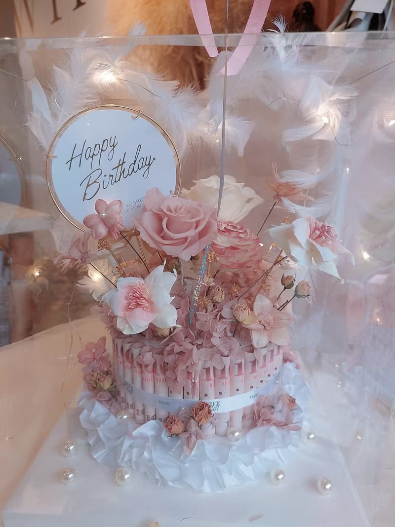 粉紅甜心8吋單層有錢花蛋糕 生日 乾燥花 永生花