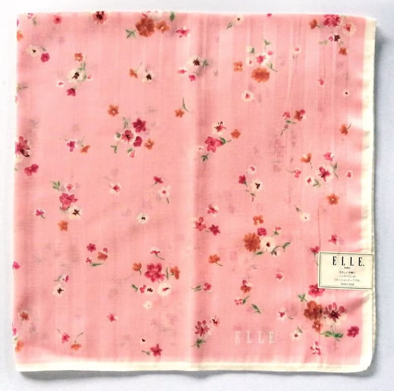 ELLE Paris Vintage Handkerchief Women Pink Floral Gift 23 x 23 inches
