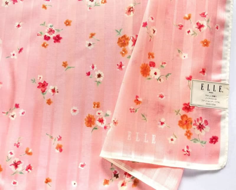 ELLE Paris Vintage Handkerchief Women Pink Floral Gift 23 x 23 inches