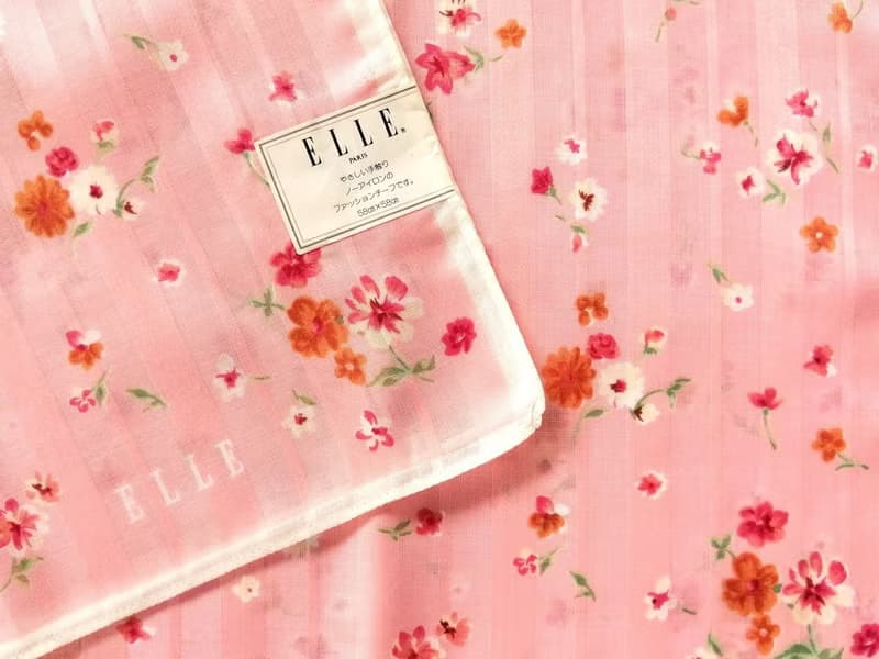 ELLE Paris Vintage Handkerchief Women Pink Floral Gift 23 x 23 inches