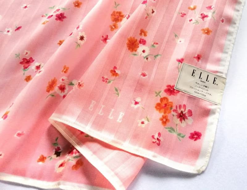 ELLE Paris Vintage Handkerchief Women Pink Floral Gift 23 x 23 inches