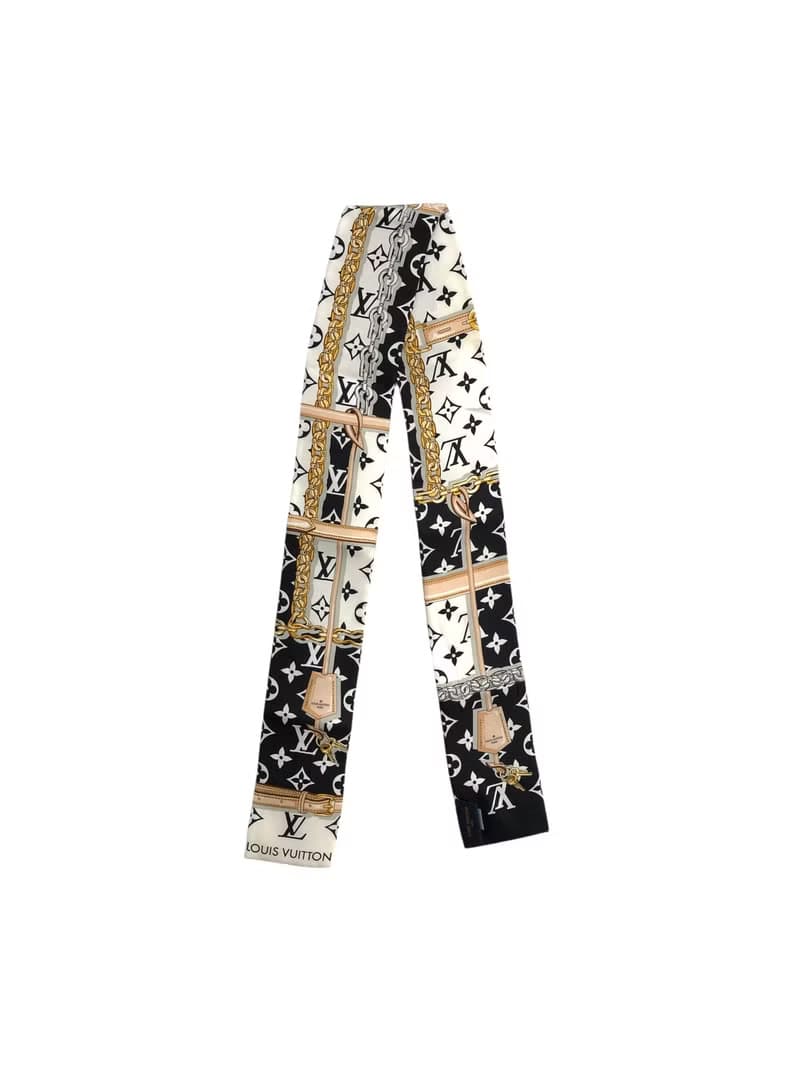 【 日本直送　名牌中古包 】LOUIS VUITTON ルイヴィトン モノグラム スカーフ ブラック×ホワイト シルク バンドーコンフィデンシャル un2uwf