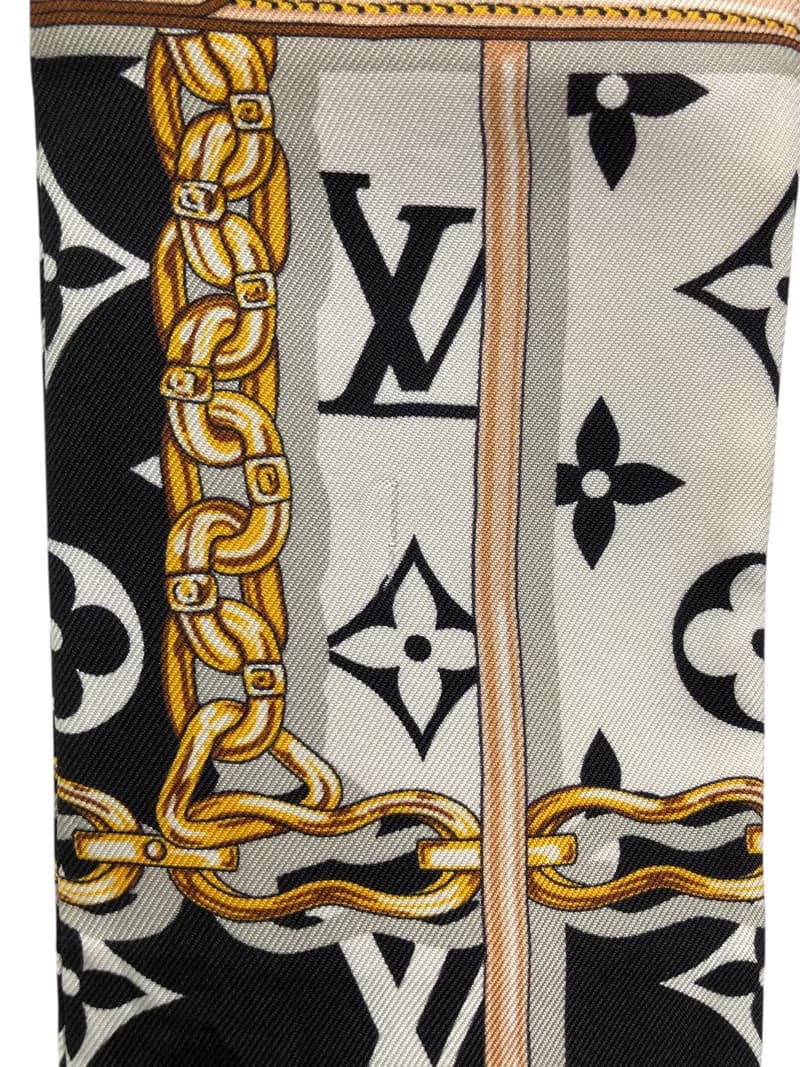 【 日本直送　名牌中古包 】LOUIS VUITTON ルイヴィトン モノグラム スカーフ ブラック×ホワイト シルク バンドーコンフィデンシャル un2uwf