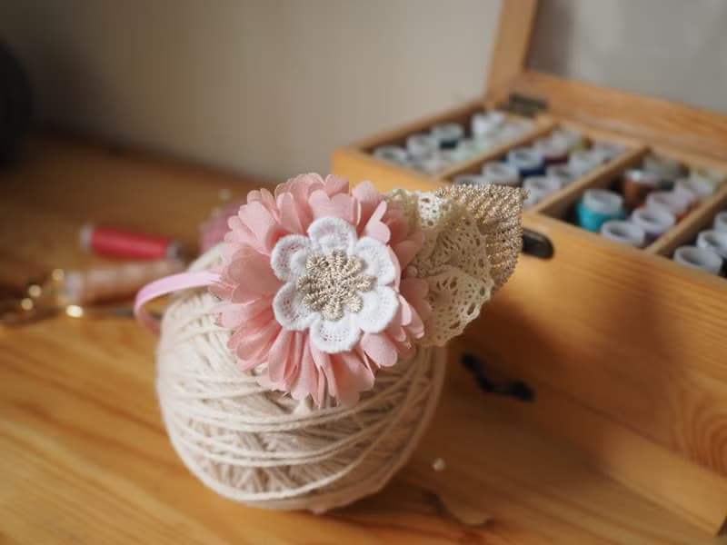 粉紅雪紡花嬰兒/小童彈性髮帶及頭箍套裝 適合百日宴彌月拍攝
