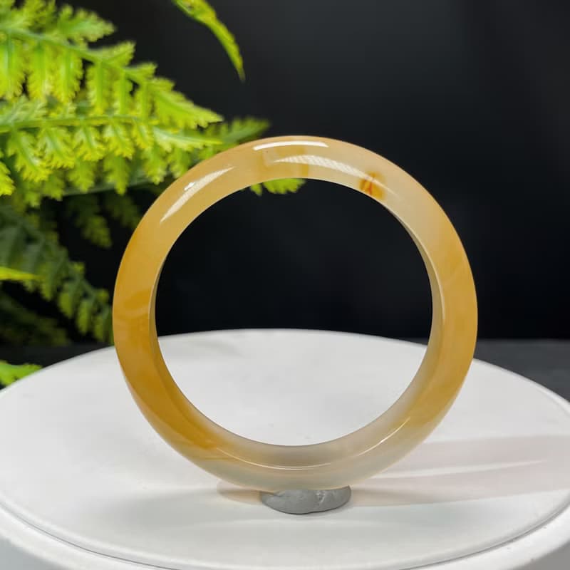 精品 漸變淺金瑪瑙手鐲 51+MM 冰潤起光飄花金玉髓手環 激勵招財
