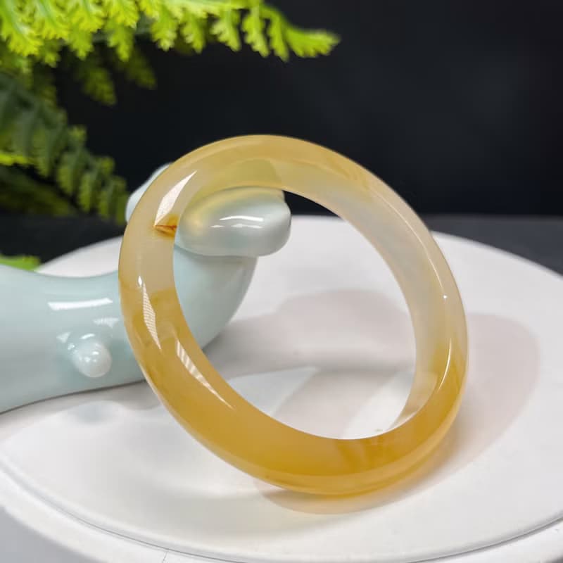 精品 漸變淺金瑪瑙手鐲 51+MM 冰潤起光飄花金玉髓手環 激勵招財