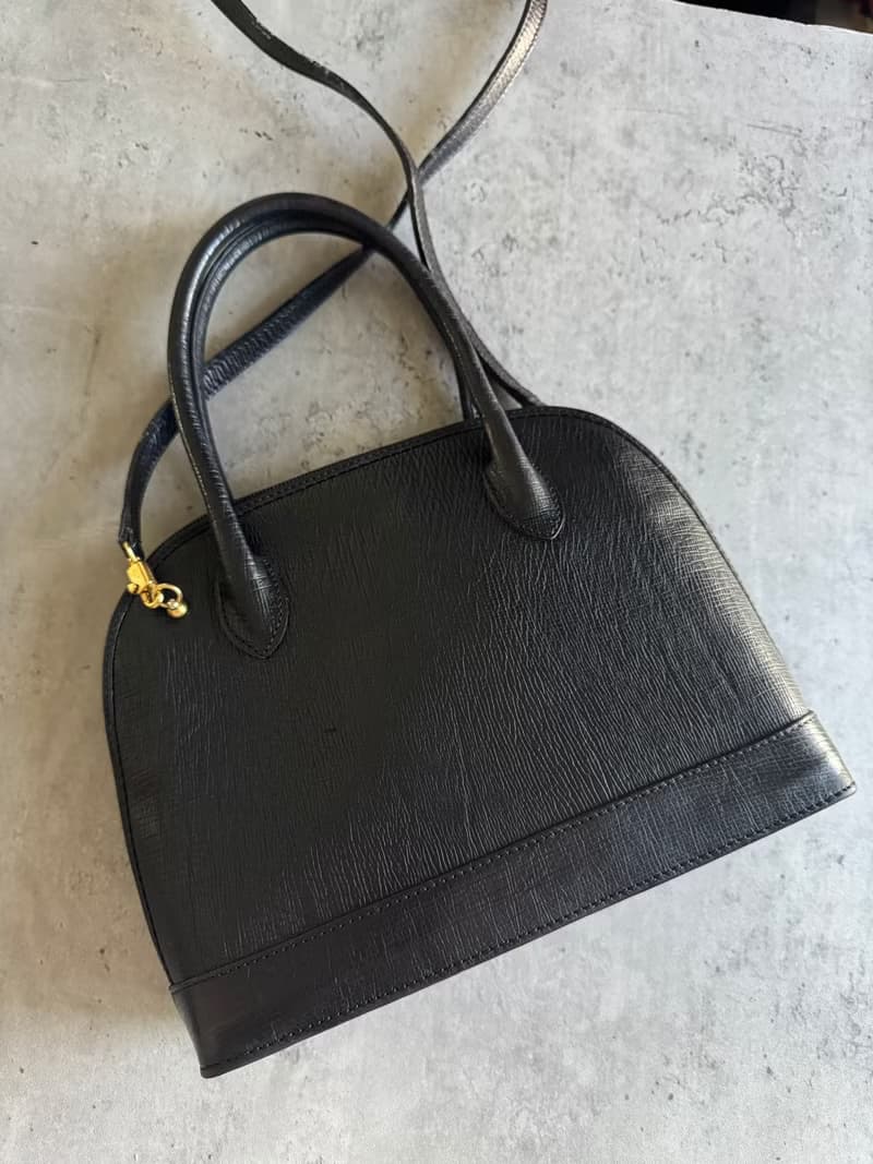 中古正品 Bally 貝殼形 黑色真皮 手提袋 兩用斜背包 水波紋