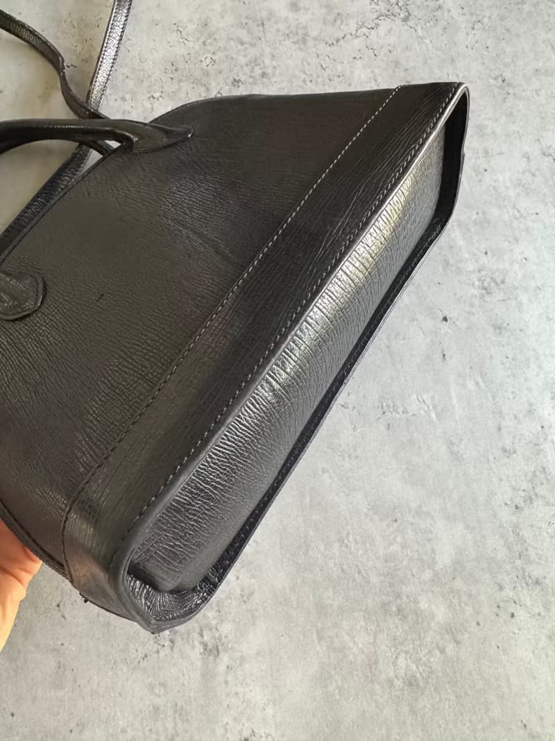 中古正品 Bally 貝殼形 黑色真皮 手提袋 兩用斜背包 水波紋