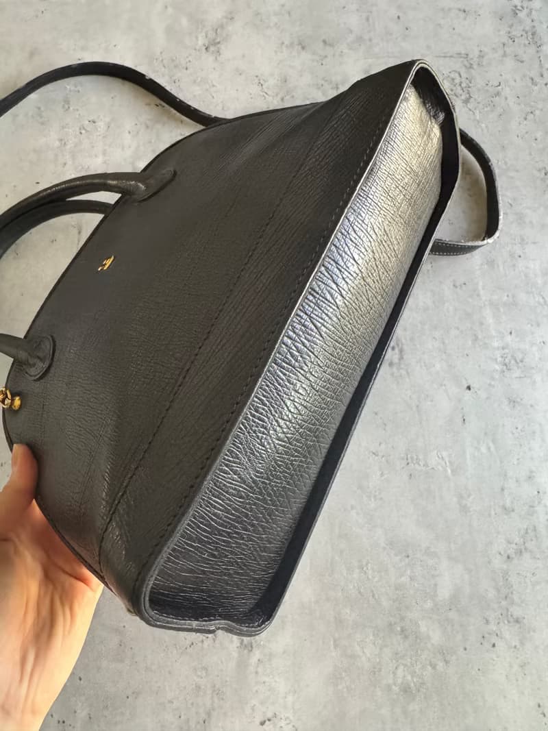 中古正品 Bally 貝殼形 黑色真皮 手提袋 兩用斜背包 水波紋