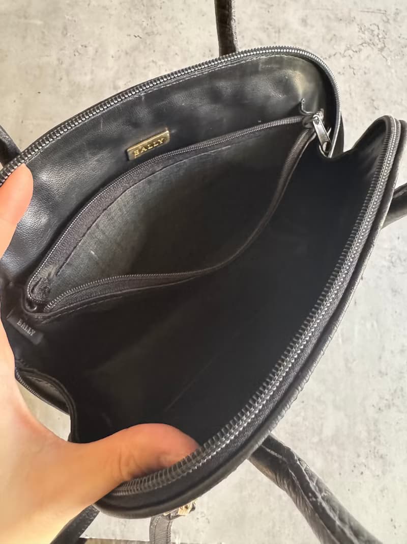 中古正品 Bally 貝殼形 黑色真皮 手提袋 兩用斜背包 水波紋